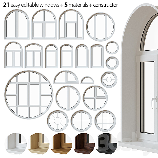 Set of round and arched windows 3DS Max Model - thumbnail 1