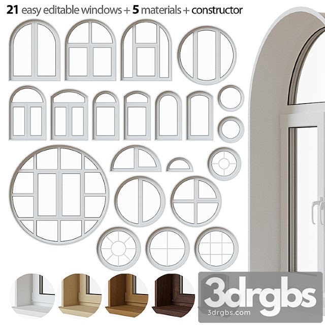 Set of Round and Arched Windows 3dsmax Download - thumbnail 1