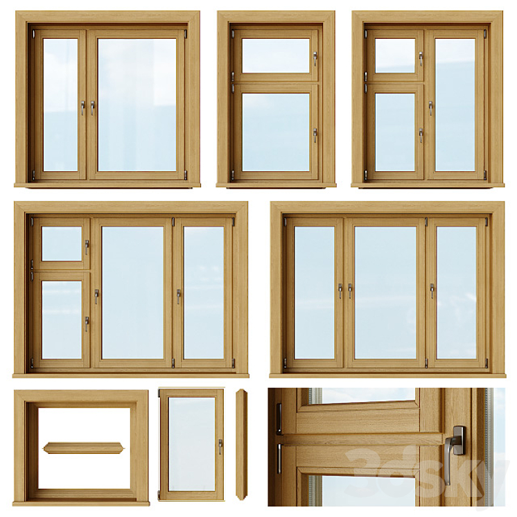 Set of wooden windows 1 + Designer 3DS Max - thumbnail 1