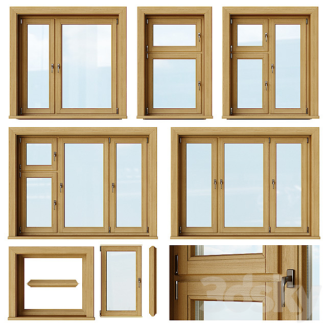 Set of wooden windows 1 + Designer 3DS Max Model - thumbnail 1