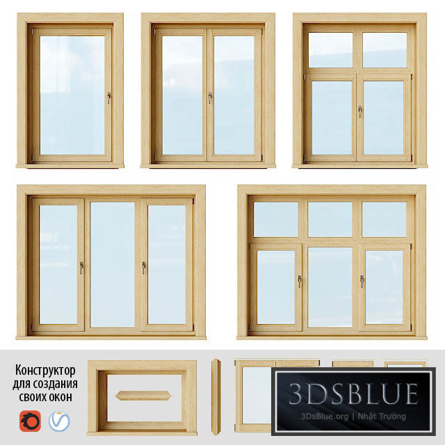 Set of wooden windows 2 + Designer 3DS Max - thumbnail 3