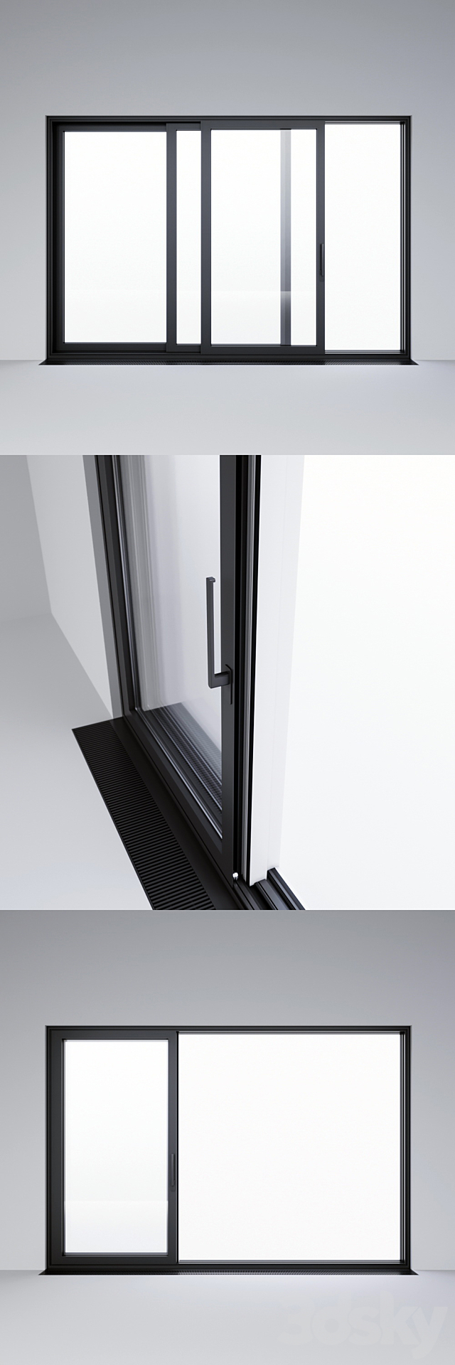 Sliding aluminum window (door 3DS Max Model - thumbnail 2