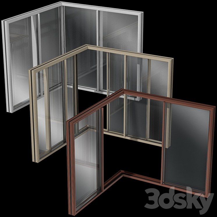 Sliding Corner Stained Glass Aluminum Windows 3DS Max Model - thumbnail 1