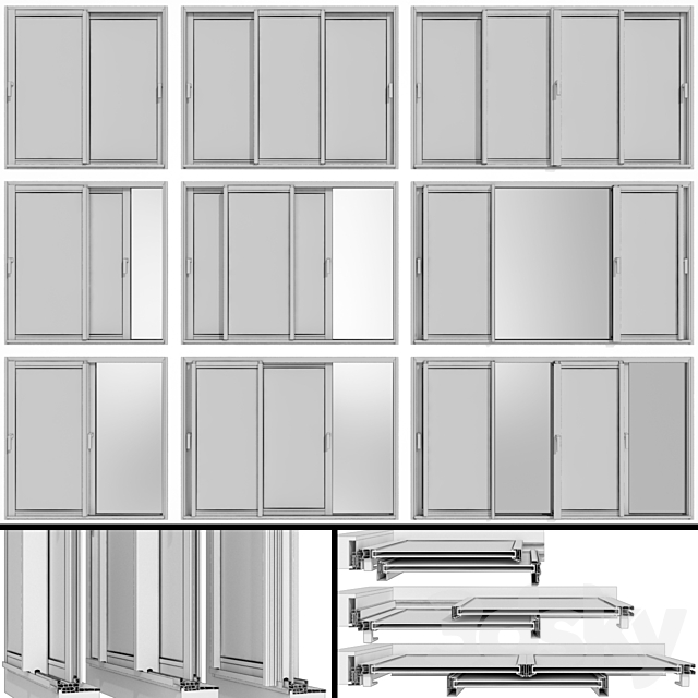 Sliding Stained Glass Aluminum Windows 3DSMax File - thumbnail 2