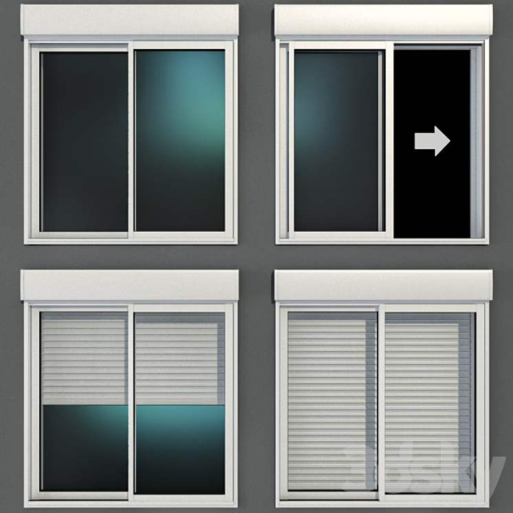 Sliding stained glass windows with roller shutters 3DS Max - thumbnail 1