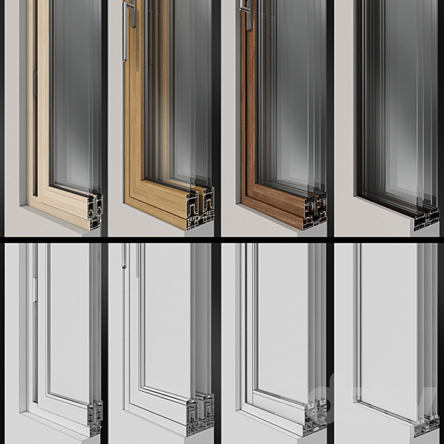 Sliding stained glass wooden windows & doors 3DS Max Model - thumbnail 2