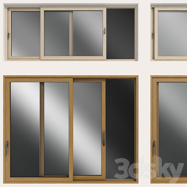 Sliding stained glass wooden windows & doors 3DS Max Model - thumbnail 3