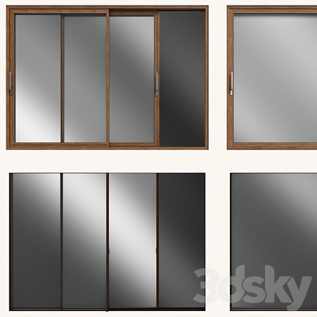 Sliding stained glass wooden windows & doors 3DS Max Model - thumbnail 4