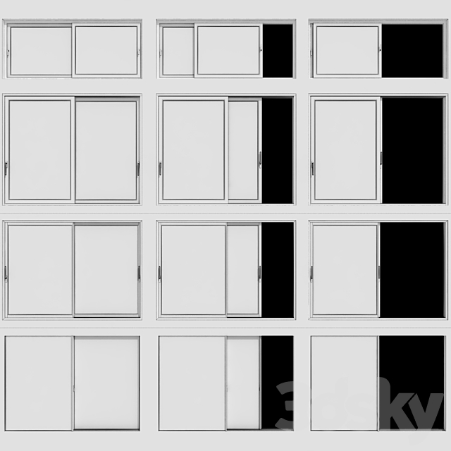 Sliding stained glass wooden windows & doors 3DS Max Model - thumbnail 5