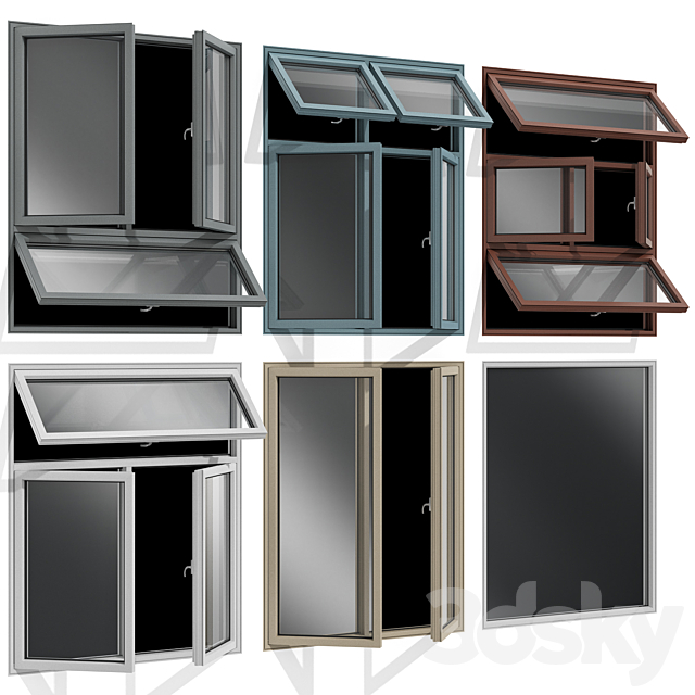 Stained aluminum windows 3DS Max Model - thumbnail 3