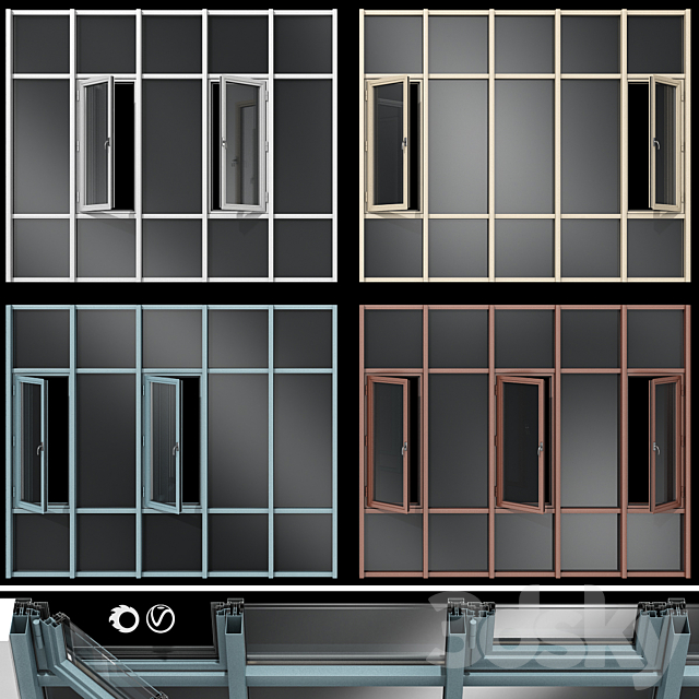 Stained glass aluminum windows 3ds Max - thumbnail 1