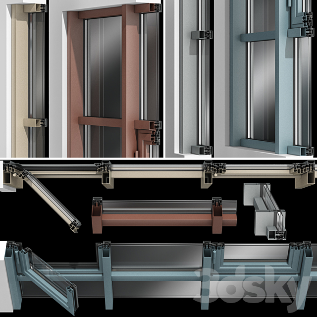 Stained glass aluminum windows 3ds Max - thumbnail 2