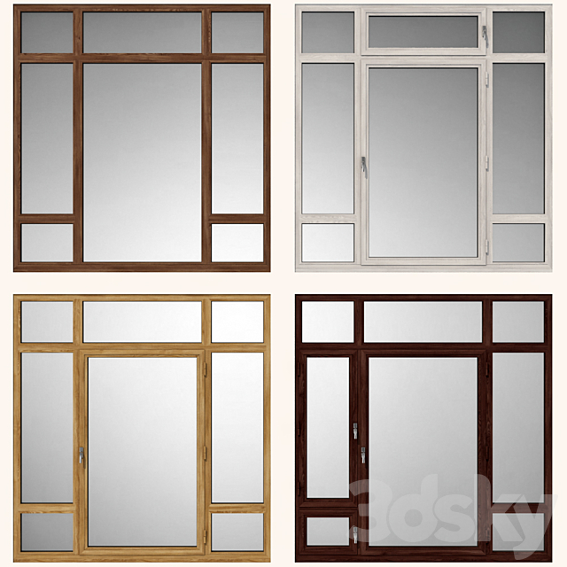 Swing stained-glass wooden windows 3ds Max - thumbnail 2