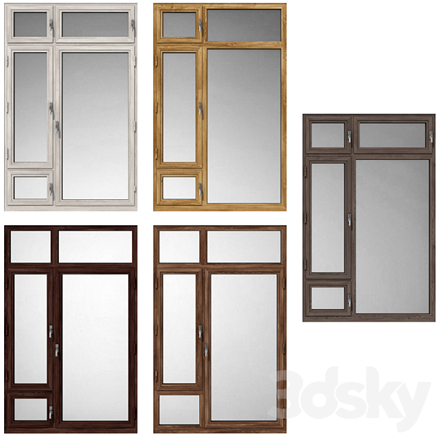 Swing stained-glass wooden windows 3DS Max Model - thumbnail 2