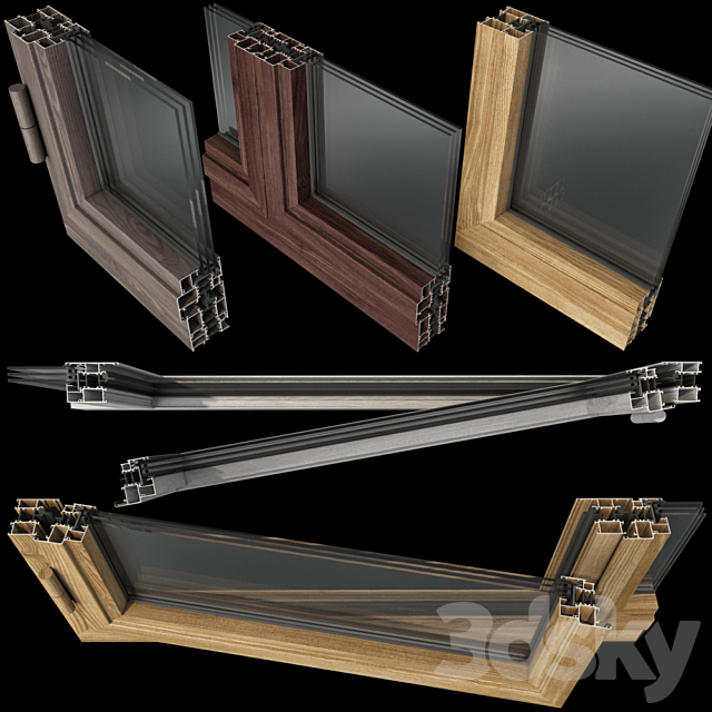 Swing stained-glass wooden windows 3DS Max Model - thumbnail 5