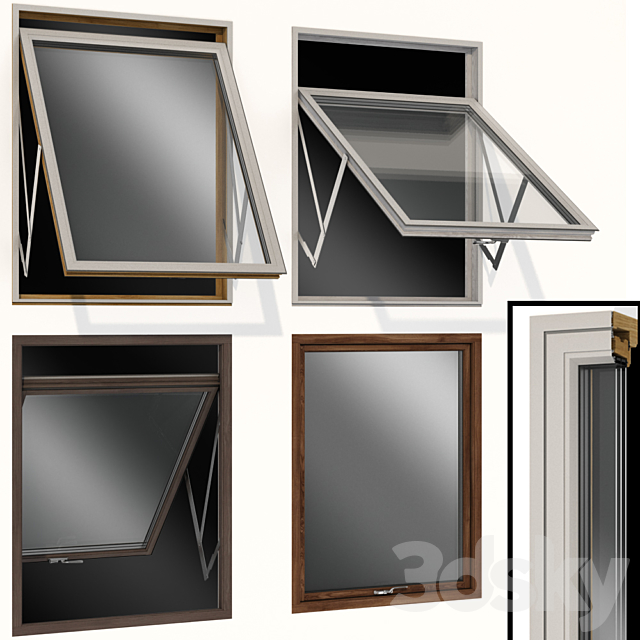 Top swing hinged wooden metal window 3ds Max - thumbnail 1