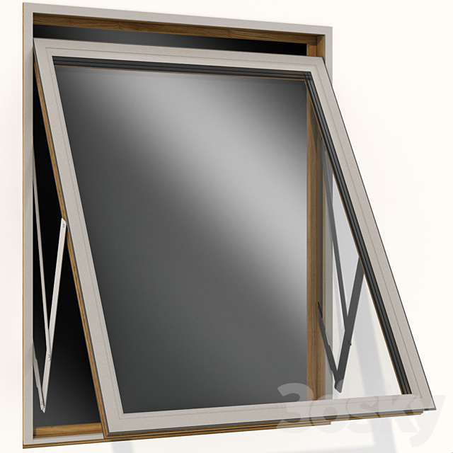 Top swing hinged wooden metal window 3ds Max - thumbnail 2