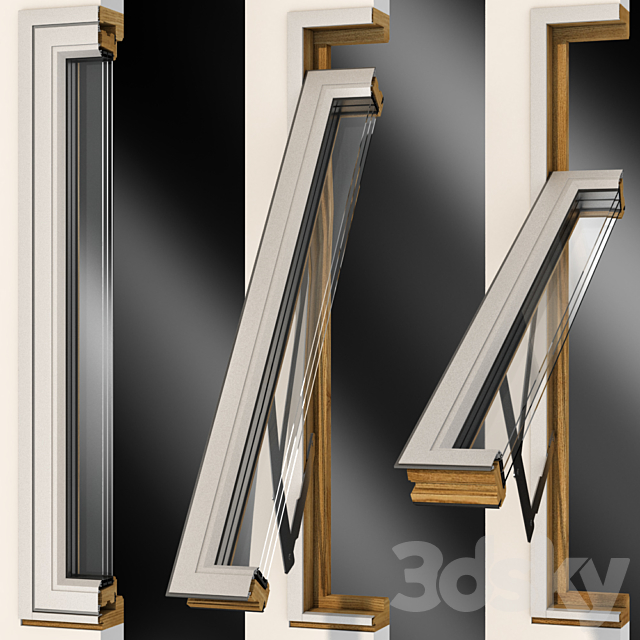 Top swing hinged wooden metal window 3ds Max - thumbnail 3