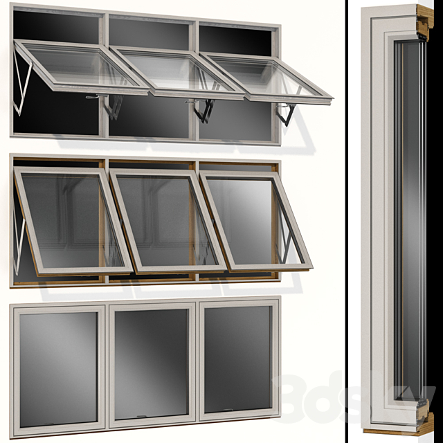 Top swing hinged wooden metal window 3ds Max - thumbnail 1