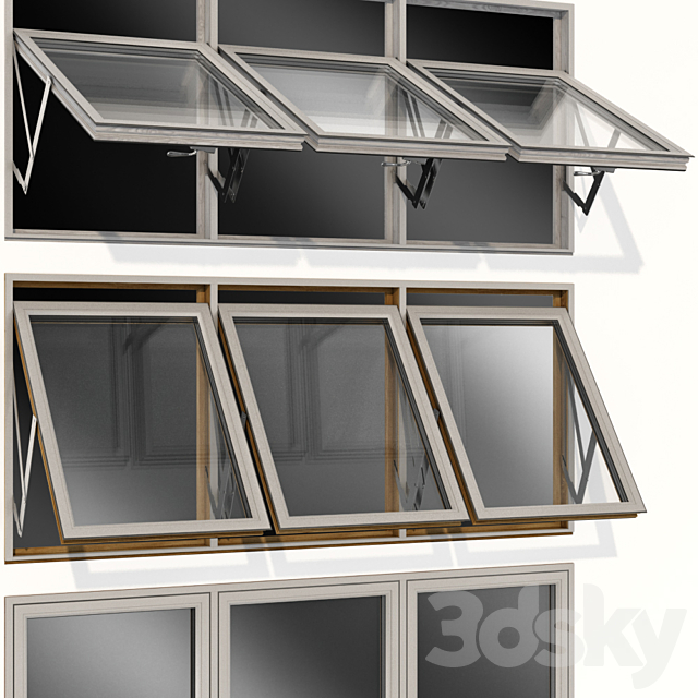 Top swing hinged wooden metal window 3ds Max - thumbnail 3