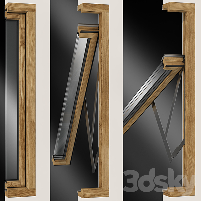 Top swing hinged wooden metal window 3DS Max Model - thumbnail 3