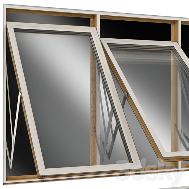 Top swing hinged wooden metal window 3DS Max Model - thumbnail 4