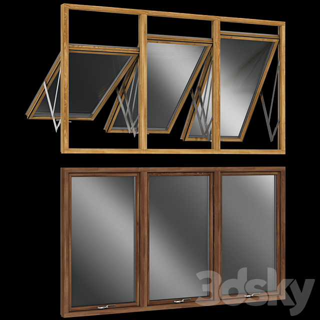 Top swing hinged wooden metal window 3DS Max Model - thumbnail 5