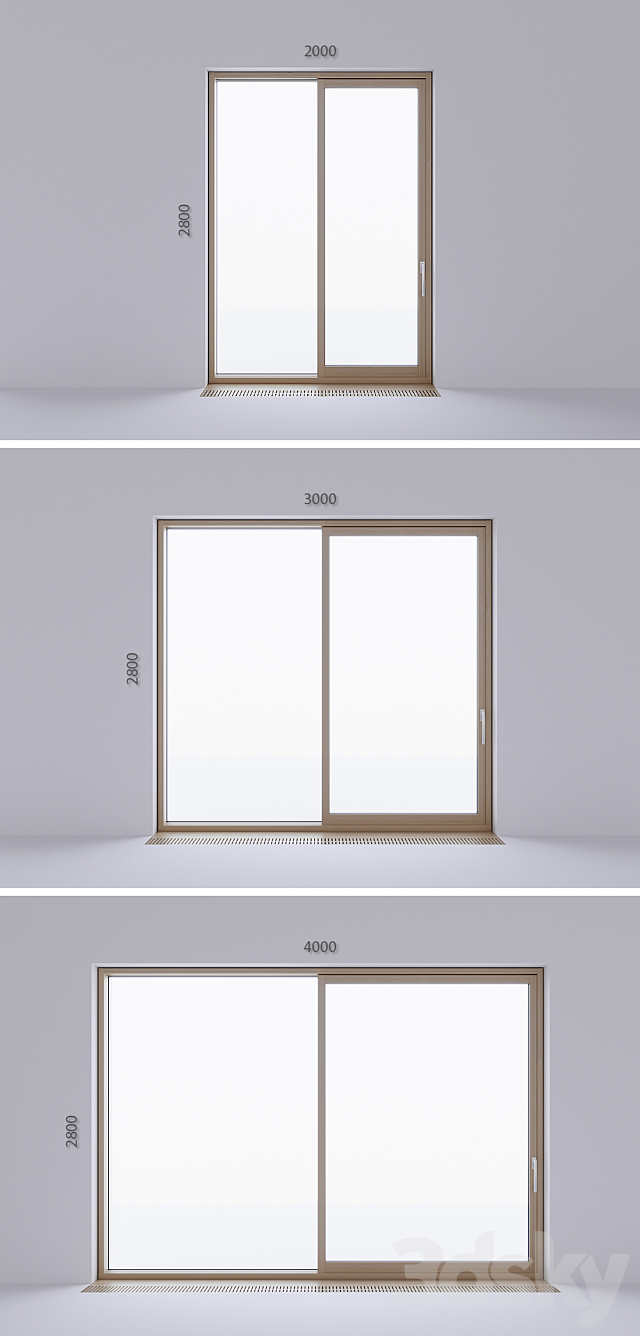 Wood-aluminum sliding stained-glass windows 4 3DSMax File - thumbnail 3