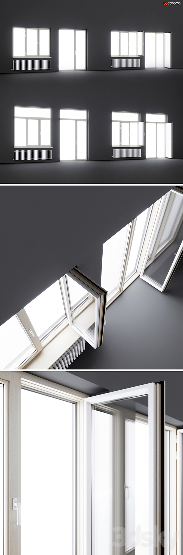 Wood-aluminum windows 3DS Max Model - thumbnail 2