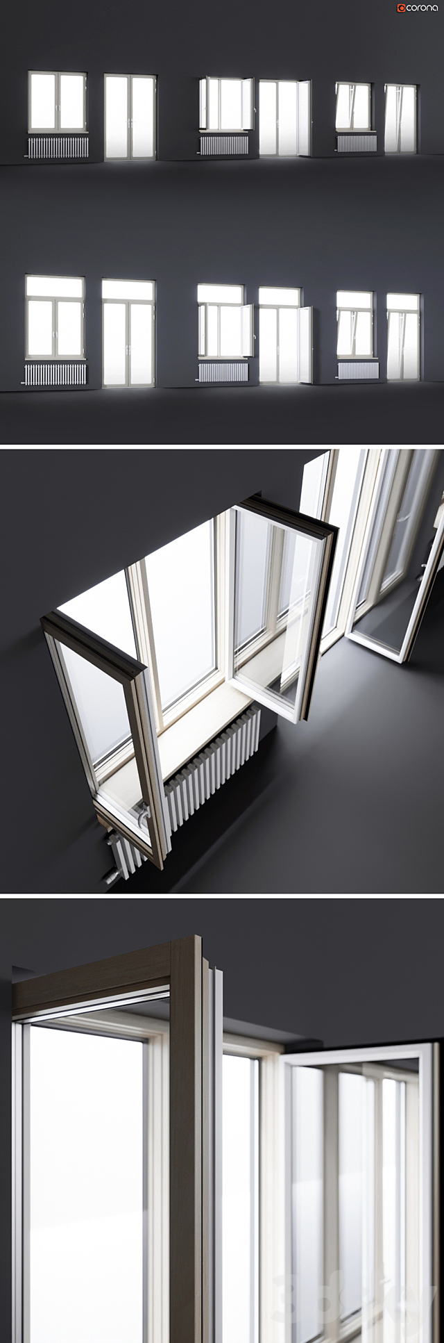 Wood-aluminum windows 3DS Max Model - thumbnail 2