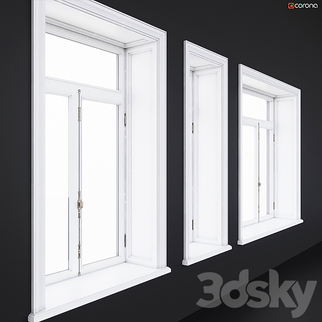 Wooden classical windows 3DS Max Model - thumbnail 2