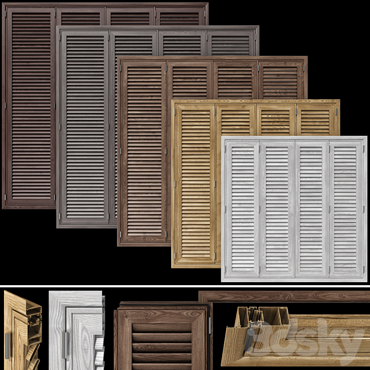 Wooden shutter blind system for windows and doors 3DS Max Model - thumbnail 1