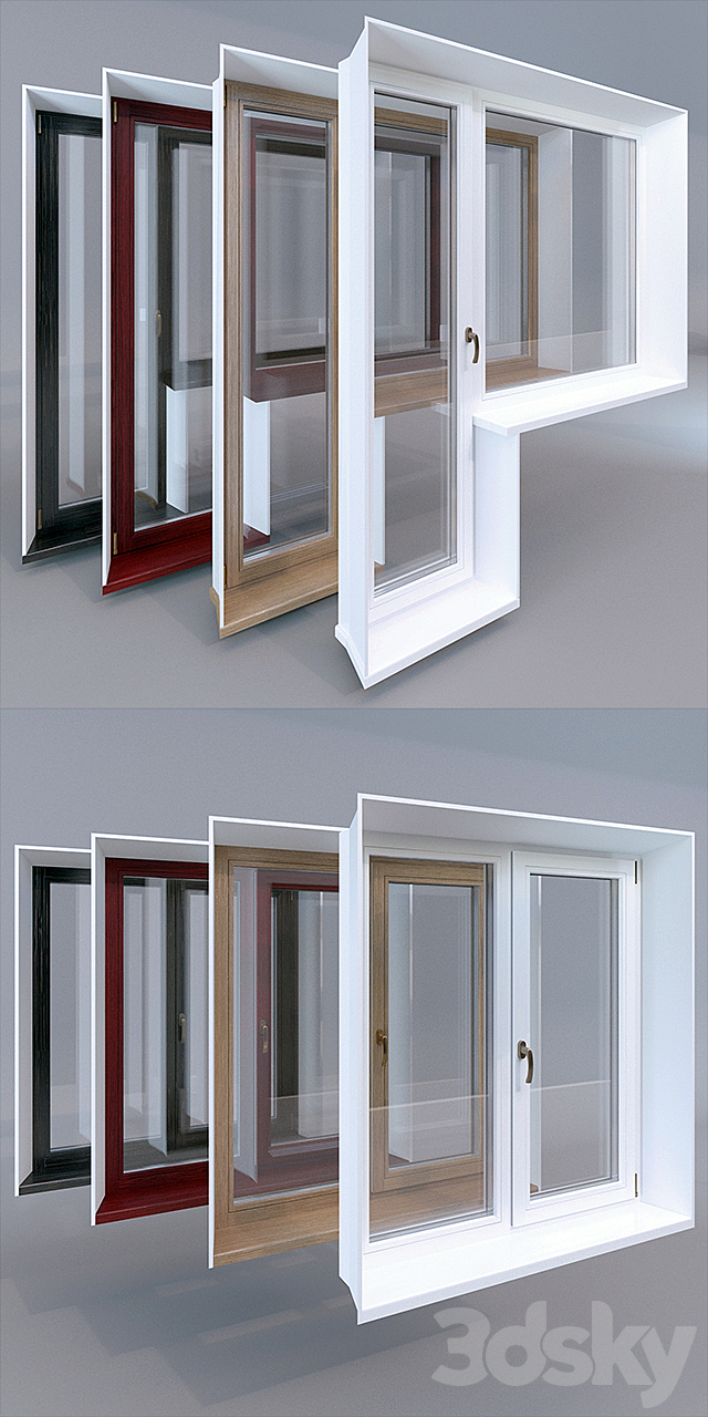 Wooden windows VEKA 3DS Max Model - thumbnail 3