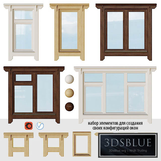 Wooden windows with platbands 1 | Constructor 3DS Max - thumbnail 3