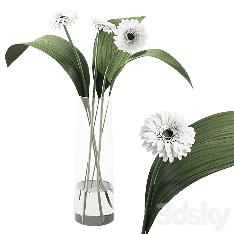 021 Flowers and leaves in vase indoor decor plant 3DS Max Model - thumbnail 1