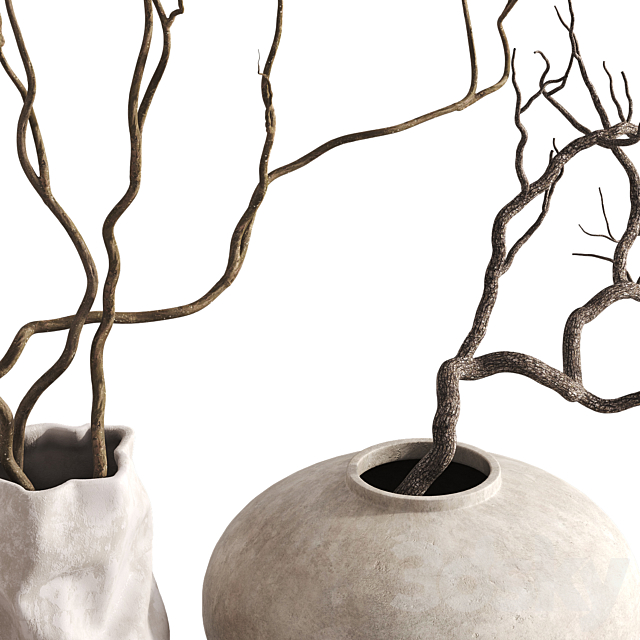 3 Vases with Branches Set 3DS Max Model - thumbnail 2