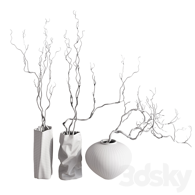 3 Vases with Branches Set 3DS Max Model - thumbnail 3