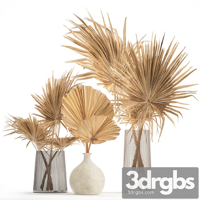 A beautiful bouquet of dried flowers in a glass vase with branches, a dry palm leaf, a branch. set 133. - thumbnail 1