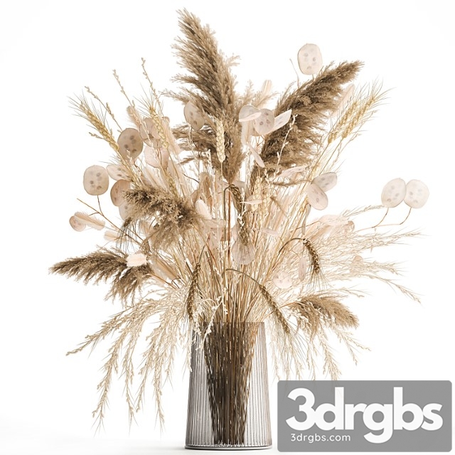 A beautiful bouquet of dried flowers in a vase with dry branches of pampas, reeds, lunnik, spikelets. 126. - thumbnail 1