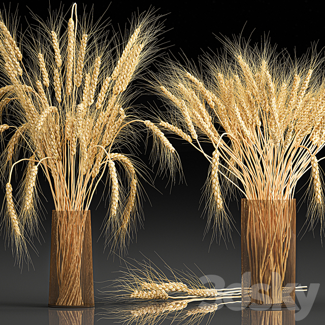 A beautiful bouquet of dried flowers in a vase with dry branches wheat spikelet. 123 3ds Max - thumbnail 1