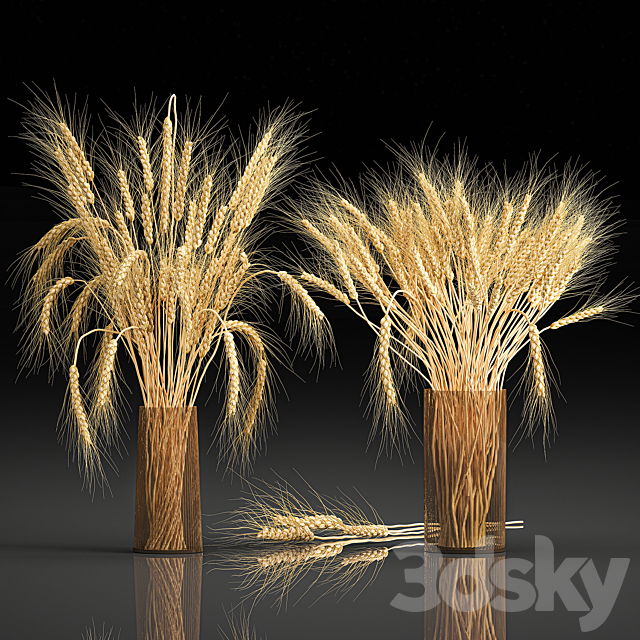 A beautiful bouquet of dried flowers in a vase with dry branches wheat spikelet. 123 3ds Max - thumbnail 2