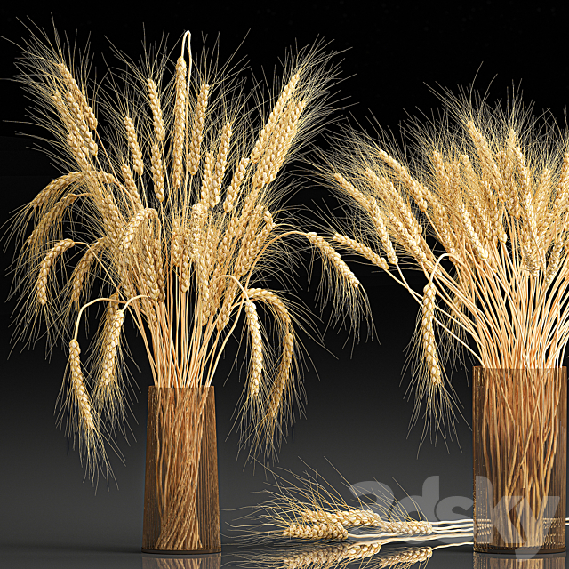 A beautiful bouquet of dried flowers in a vase with dry branches wheat spikelet. 123 3ds Max - thumbnail 3