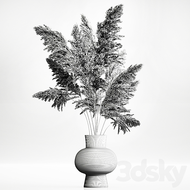 A beautiful lush bouquet of dried flowers in a vase with dry branches of pampas. Cortaderia. white reeds. 150. 3DSMax File - thumbnail 4