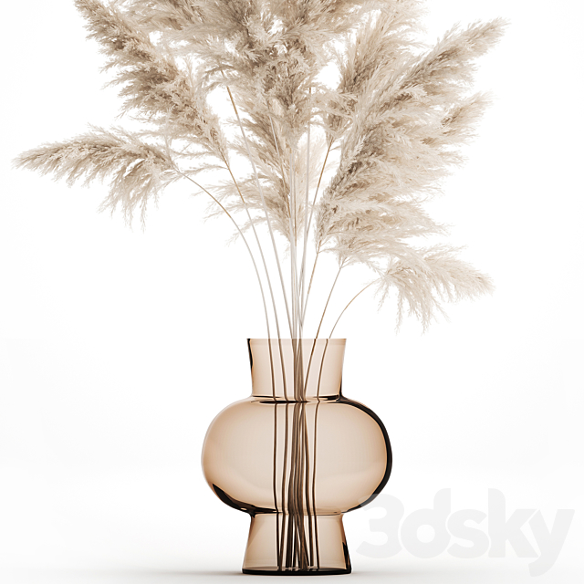 A beautiful lush bouquet of dried flowers in a vase with dry branches of pampas. Cortaderia. white reeds. 150. 3DSMax File - thumbnail 5