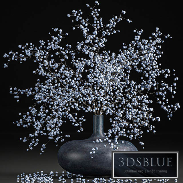 A beautiful lush little bouquet in a vase with branches of blue blueberries. Set 95. 3DS Max - thumbnail 3