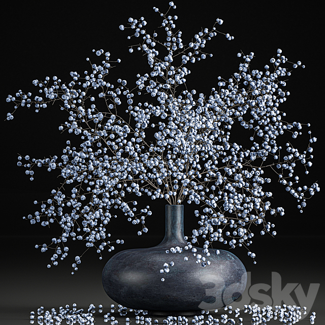 A beautiful lush little bouquet in a vase with branches of blue blueberries. Set 95. 3DSMax File - thumbnail 1