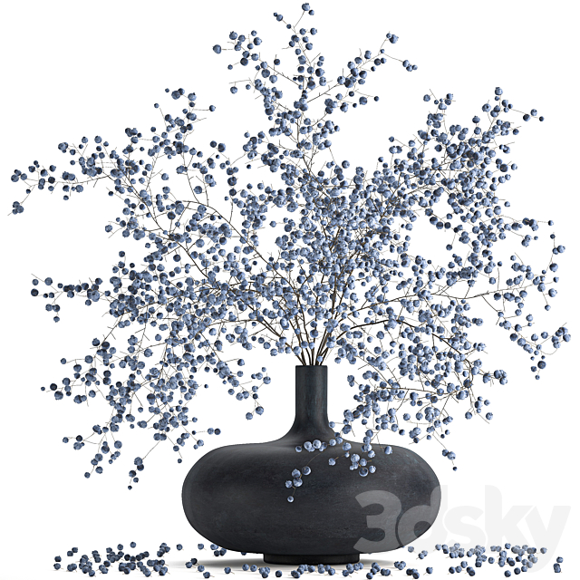 A beautiful lush little bouquet in a vase with branches of blue blueberries. Set 95. 3DSMax File - thumbnail 2