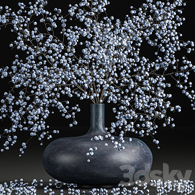 A beautiful lush little bouquet in a vase with branches of blue blueberries. Set 95. 3DSMax File - thumbnail 3