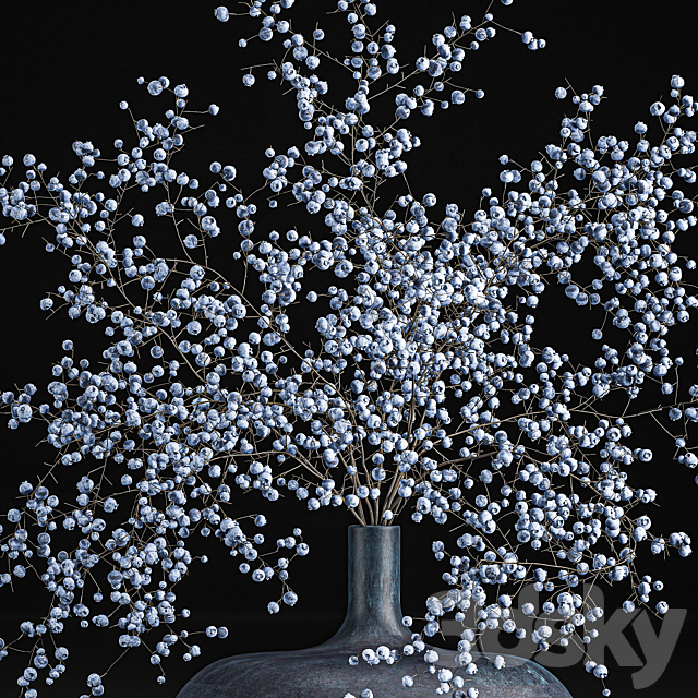 A beautiful lush little bouquet in a vase with branches of blue blueberries. Set 95. 3DSMax File - thumbnail 4