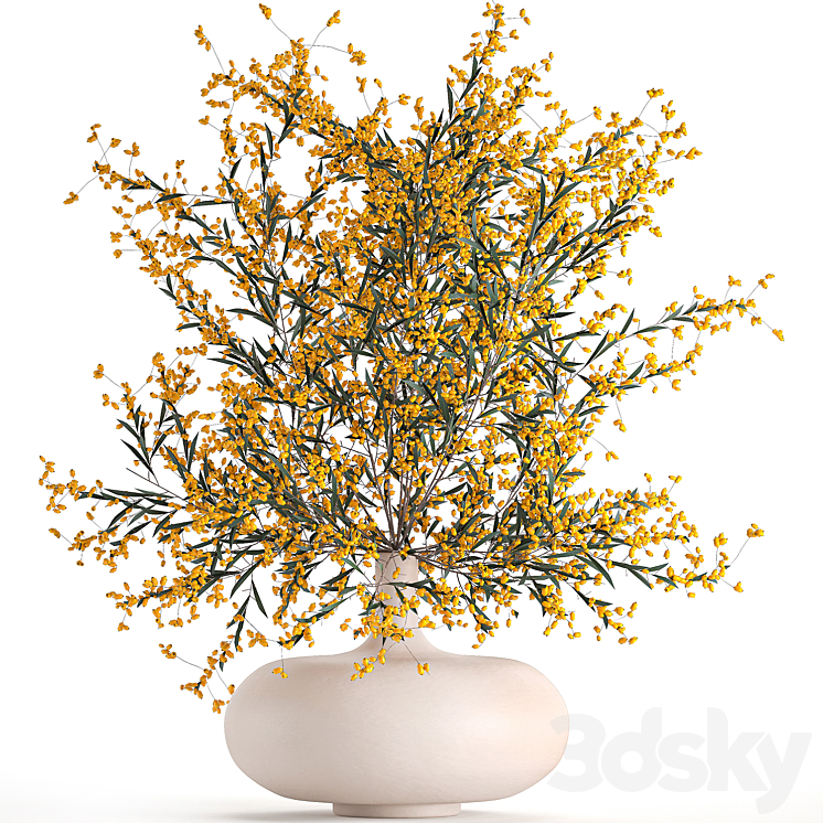 A beautiful lush little bouquet in a vase with branches of yellow Sea buckthorn berries. Set 96. 3DS Max - thumbnail 1